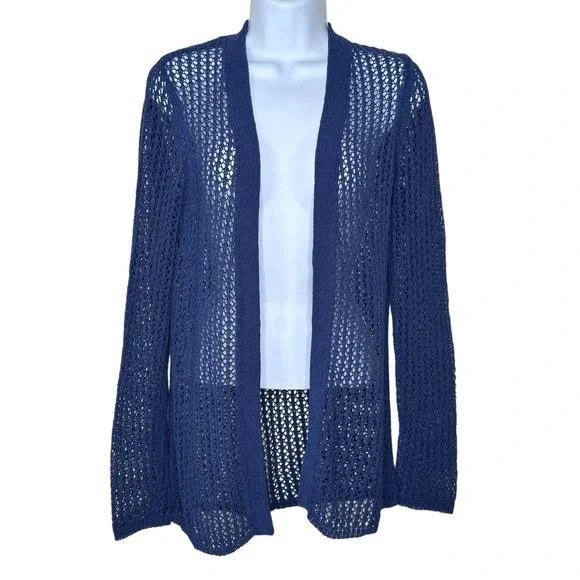 J McLaughlin Crochet Knit Open Front Cardigan Women's XS X-SMALL Navy L/S - Picture 3 of 8